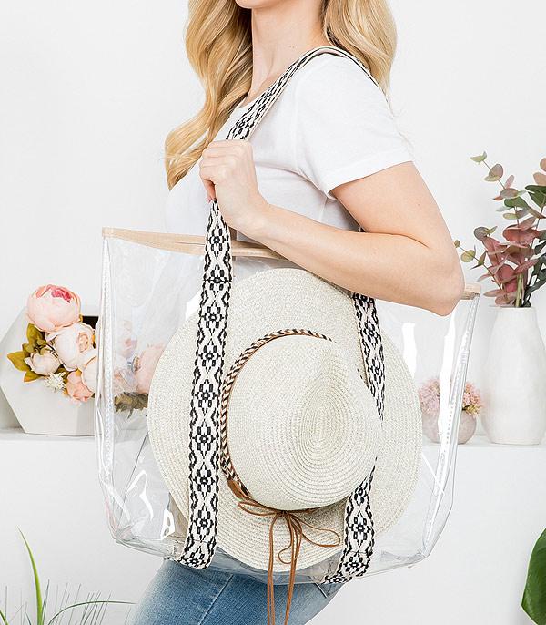 Hat Carrying Clear Tote Bag and Aztec Straw Hat Set